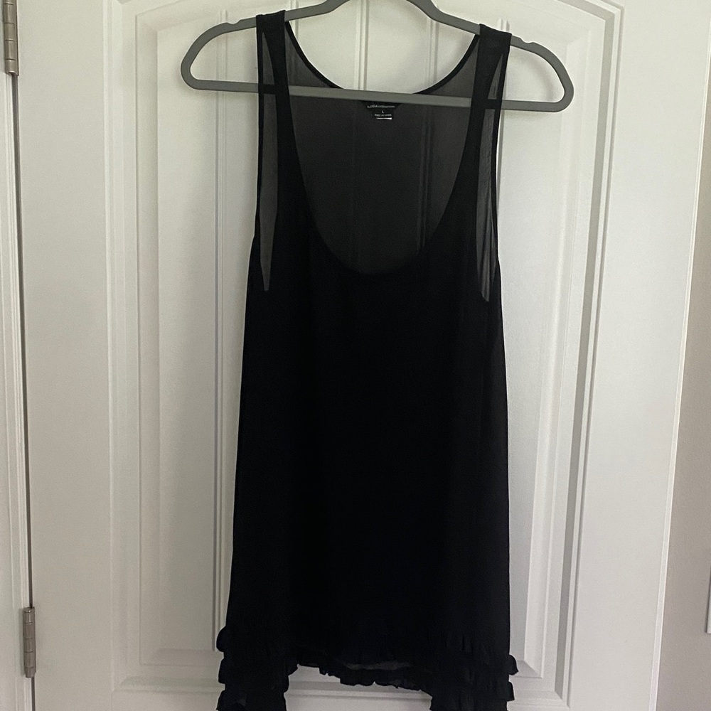 Moda International Black Ruffled-Hem Sleeveless Tank
